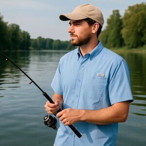 Columbia Sportswear PFG Shirt XL Blue Vented Fishing Hiking Outdoor Short Sleeve